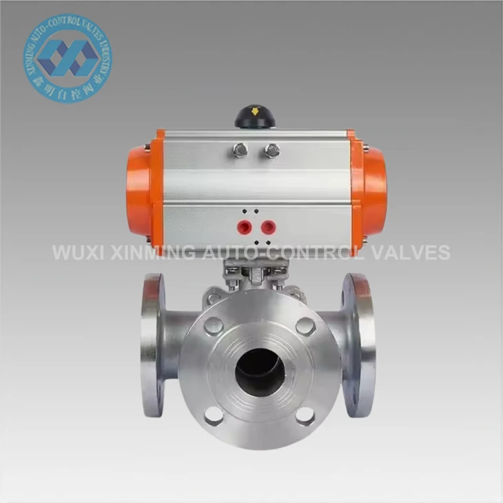 Pneumatic Actuated Three-Way Stainless Steel Ball Valve
